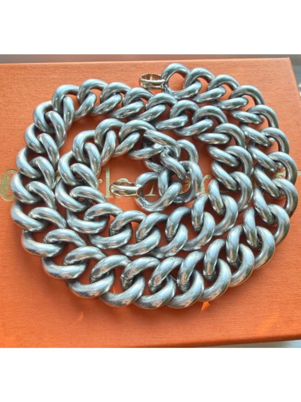 Marla Aaron Mega Curb Chain Sterling Silver 14k Gold Loops 18in Original Box